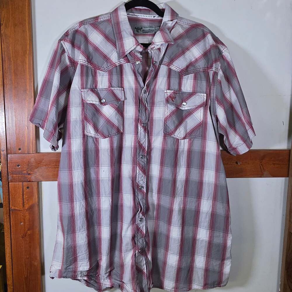 Cowboy Hardware Men's Short Sleeve Plaid Western Pearl Snap Shirt